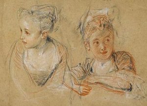 Watteau Antoine Watteau, Two Studies of the Head and Shoulders of a Little Girl, ca. 1717