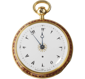 Turkish Watch – The name was used to denote watches produced specially for the Turkish market by Breguet. They have enamel dials and very distinctive numerals in Turkish characters. The cases are also highly distinctive: sometimes double-enameled throughout and richly decorated with floral motifs and landscapes. The last watches and clocks with Turkish numerals date from the late nineteenth century, when the firm still had a representative in Constantinople.