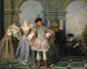 Watteau, “The French Comedians,” 1720–21, oil on canvas, 22 x 29” (NY: Metropolitan Museum)