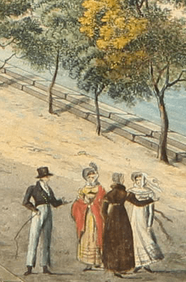 Détail Le pont Morand en aval du quai de Retz et les Brotteaux, aquarelle et gouache, 18e siècle © musées Gadagne / T. O'Neill