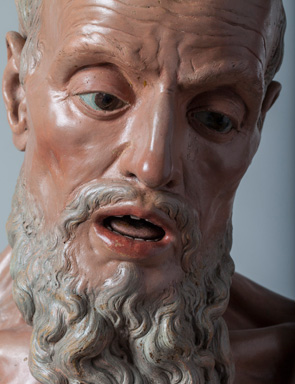 Juan Alonso Villabrille y Ron (Spanish, c. 1663-1732), St. Paul the Hermit (detail), c. 1715, terracotta. Meadows Museum, SMU, Dallas.