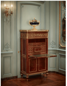 Secrétaire à abbatant, c. 1785, by Jean-Henri Riesener (1734–1806), oak veneered with mahogany, gilt-bronze mounts, marble, leather writing surface; Horace Wood Brock Collection; photo: Michael Bodycomb