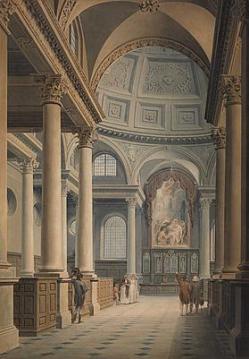 Thomas Malton (1748-1804), St Stephen Walbrook, London, watercolour over pencil, heightened with scratching out 26  x 18 inches (646 x 447 mm), Lowel Libson LTD (London).