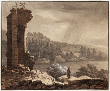 Johann Christoph Erhard (German, 1795-1822), A Monk Visiting Ruins, 1814, graphite and wash on wove paper. Crocker Art Museum, E. B. Crocker Collection, 1871.1020