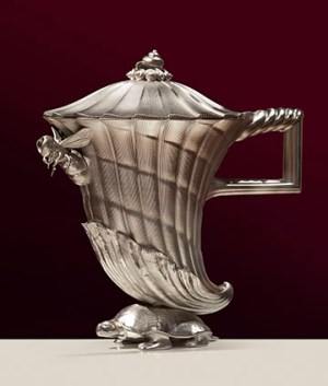 Coffee pot from Diverse Maniere D’Adornare I Cammini… cast in silver from digitally modeled elements © Factum Arte.