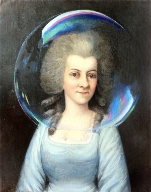 Original: Artist, Date, Name of Woman unknown, oil on canvas, 69 x 55 cm Revision: Alina Kunitsyna, Mlle Sphæræ, 2013, oil on canvas, 69 x 55 cm