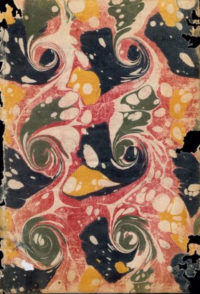 Marbled paper, eighteenth century, 24 x 17 cm. The 'commun' pattern, or swirls. 