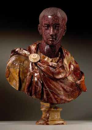 Horace, Rome, 17th century, Red Imperial Porphyry and Breccia Pernice marble , 54.5 cm wide, 71.5 cm high.