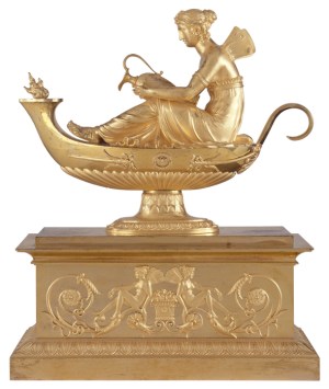 Pierre Phillippe Thomire after design by Charles Percier, Andiron with Psyche, 1809, chased and gilt bronze (Château de Fontainebleau, inv. F 943 C)