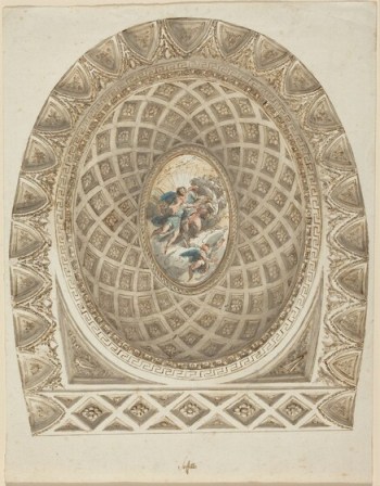 Drawing of a coffered dome with Apollo and Phaeton